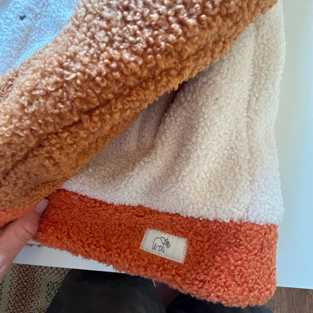 ivory ella Cream Sherpa Jacket with Brown and Orange Accents - Picture 5 of 6